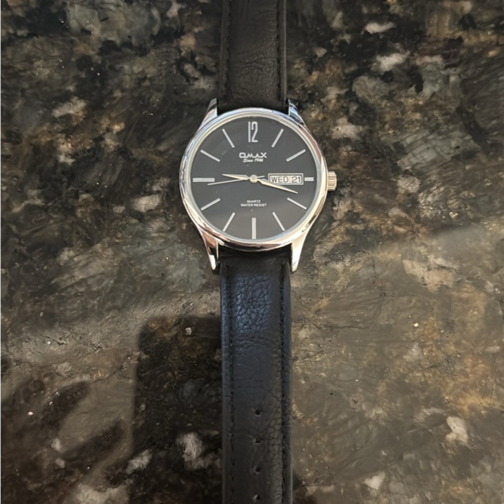 Omax Black Leather Strap Watch